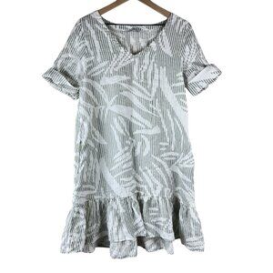 ROSSO35 Striped Printed Linen Short Sleeve Shift Dress